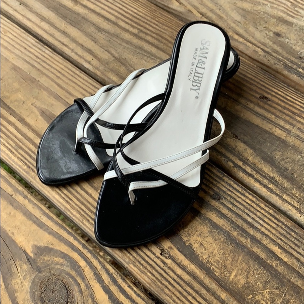 NWOT Sam & Libby black/ white kitten heel sandals